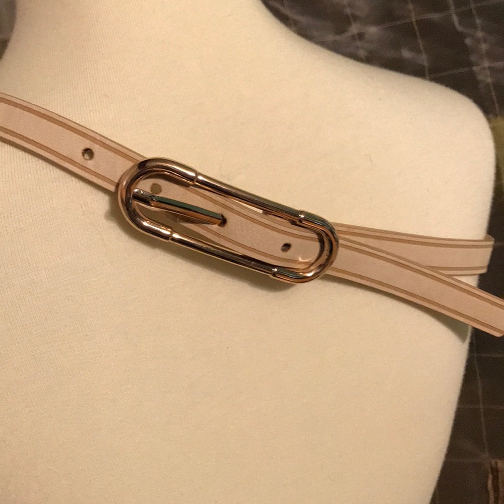 Small thin gold cream tan stripe belt